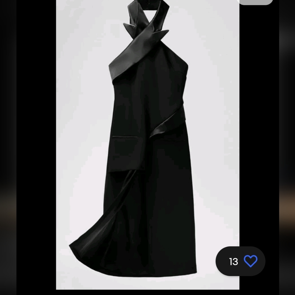 Zara Black Asymmetrical Halter Dress with Lace Inset - Picture 8 of 9